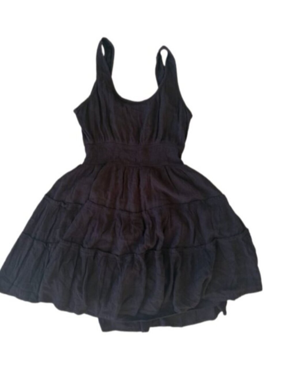 Patrons of Peace Olinda Tiered Dress Medium Brown Button Front Strappy Rayon - Picture 6 of 6
